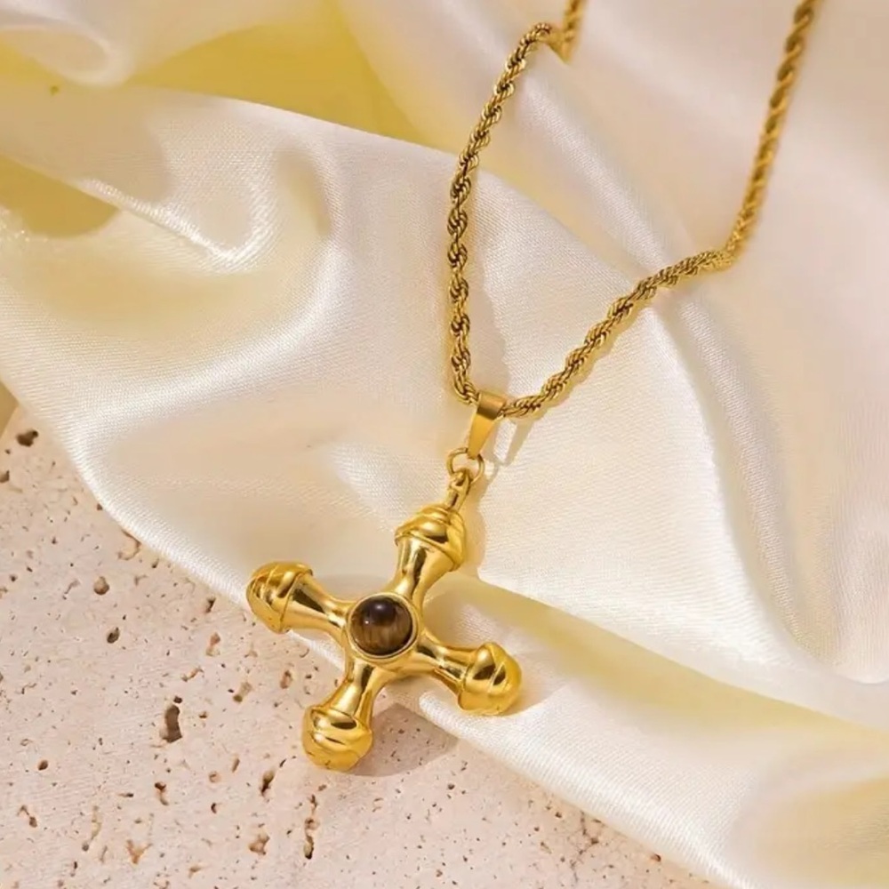 Beautiful Cross Necklace ( Brown Stone)